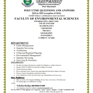 Environmental Sciences Faculty RSU Past Questions and Answers